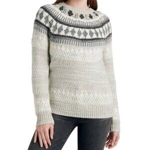 Lucky Brand Gray Fair Isle Long Sleeve Crew Neck Knit Wool Sweater Size XS